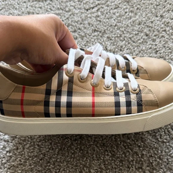 Burberry Tan and Black Plaid Sneakers display picture 1